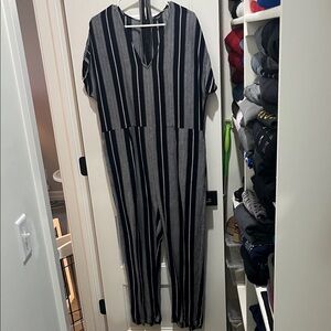 Rails Navy and White Striped Jumpsuit